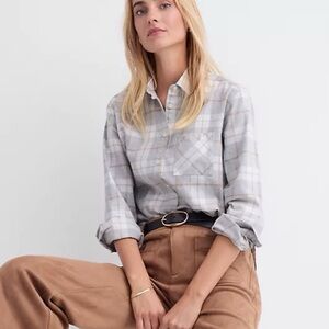 LOFT Gray and Cream Plaid Shirt